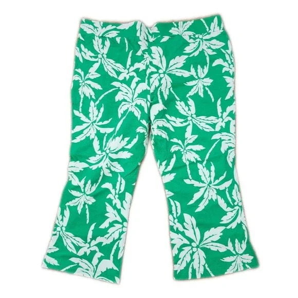 Belle By Kim Gravel Green & White Tropical Flare Capri Pants, XLP - Picture 4 of 11
